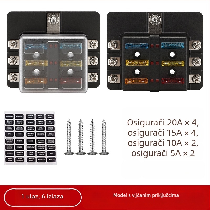 Baohe neovisna 6-putna kutija osigurača s pozitivnim i negativnim polom za Automobile, RV, off-road, SUV, kamione i autobuse; razdjelnik napajanja