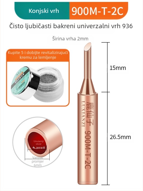 Vrh za lemilicu od čistog bakra, unutarnje grijanje, konstantna temperatura, oštar vrh, vrh u obliku kopita