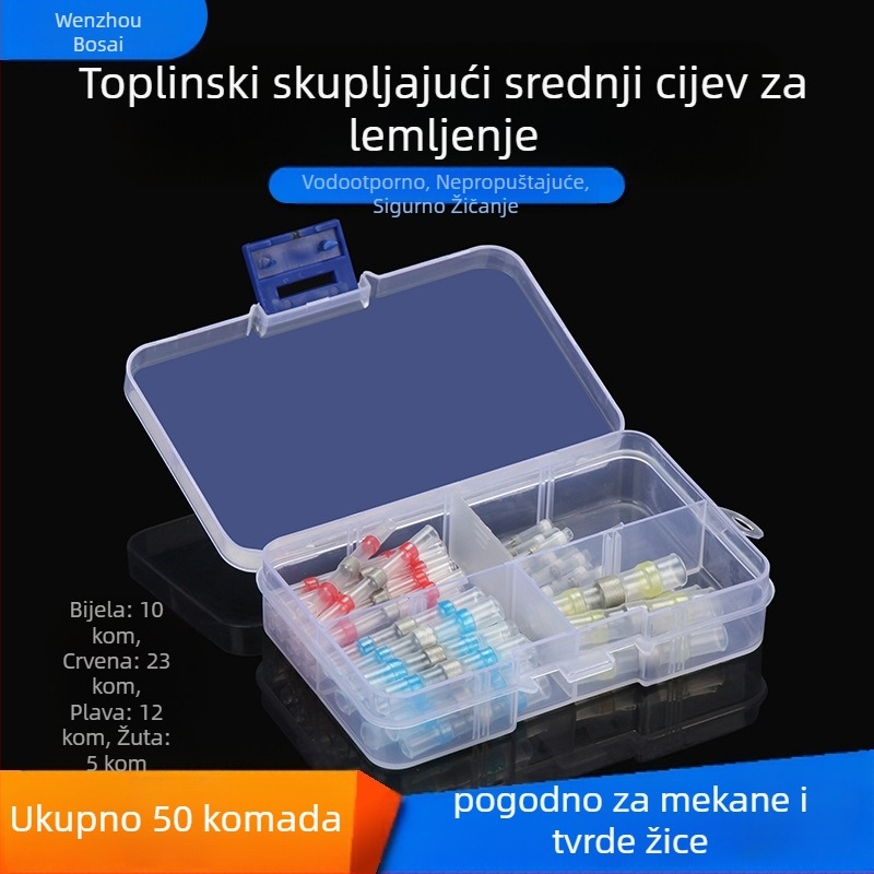 Set od 50 komada spajajućih prstenova i termički sklopnih terminala s cijevima, ZJBOSAI, izolacijski materijal PE, kućište PE, za električare, nominalna snaga 24