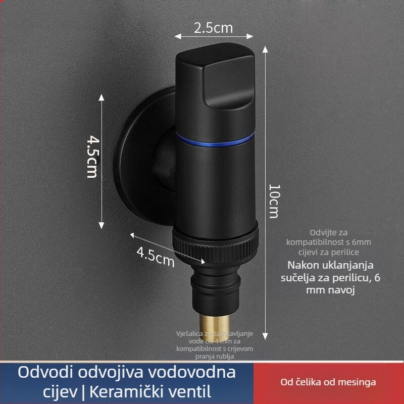 Perilica rublja kran s bakrenim tijelom, ventil tipa T, navojni spoj, keramički jezgreni ventil, raspon temperature 0–90°C