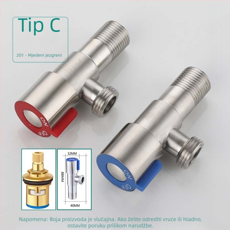 304 nehrđajući čelik trostruki kutni ventil, zidni, za WC, bojler i slavinu, radni tlak 0.8 MPa