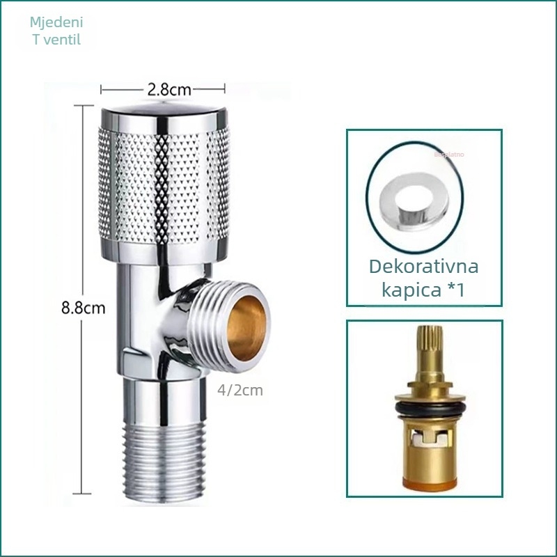 304 nehrđajući čelik trostruki kutni ventil, zidni, za WC, bojler i slavinu, radni tlak 0.8 MPa