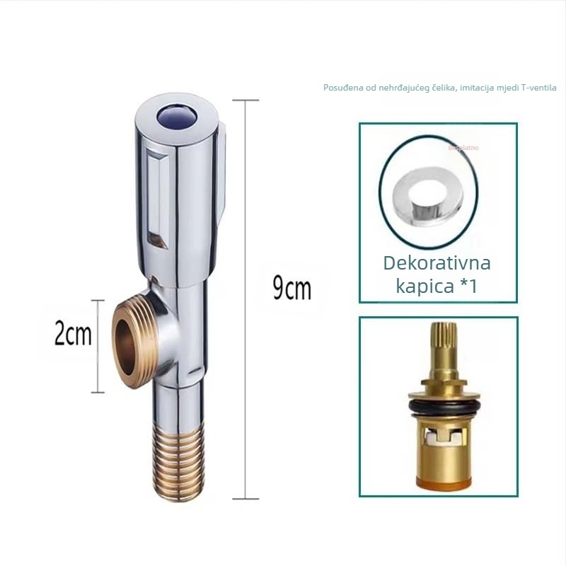 304 nehrđajući čelik trostruki kutni ventil, zidni, za WC, bojler i slavinu, radni tlak 0.8 MPa