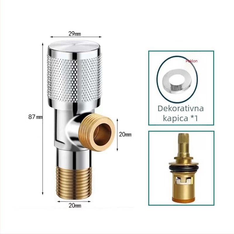 304 nehrđajući čelik trostruki kutni ventil, zidni, za WC, bojler i slavinu, radni tlak 0.8 MPa