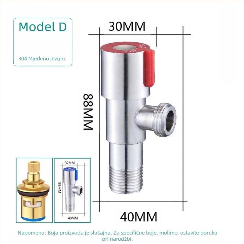 304 nehrđajući čelik trostruki kutni ventil, zidni, za WC, bojler i slavinu, radni tlak 0.8 MPa