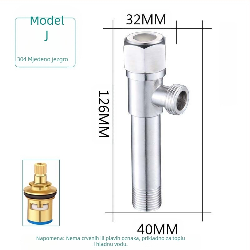 304 nehrđajući čelik trostruki kutni ventil, zidni, za WC, bojler i slavinu, radni tlak 0.8 MPa