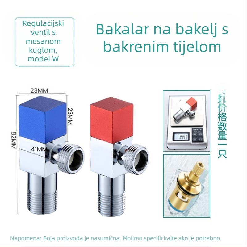 304 nehrđajući čelik trostruki kutni ventil, zidni, za WC, bojler i slavinu, radni tlak 0.8 MPa