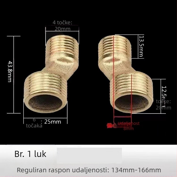 Bakreni univerzalni kutni tuš ventil – pribor za ugradnju, ugrađen u zid, produžen, prilagodljiv kut