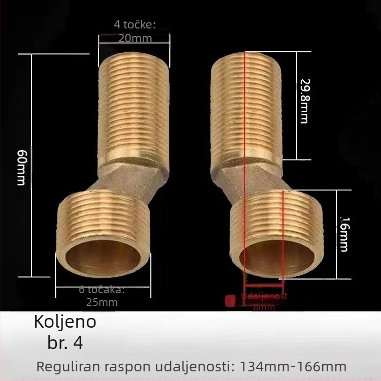 Bakreni univerzalni kutni tuš ventil – pribor za ugradnju, ugrađen u zid, produžen, prilagodljiv kut