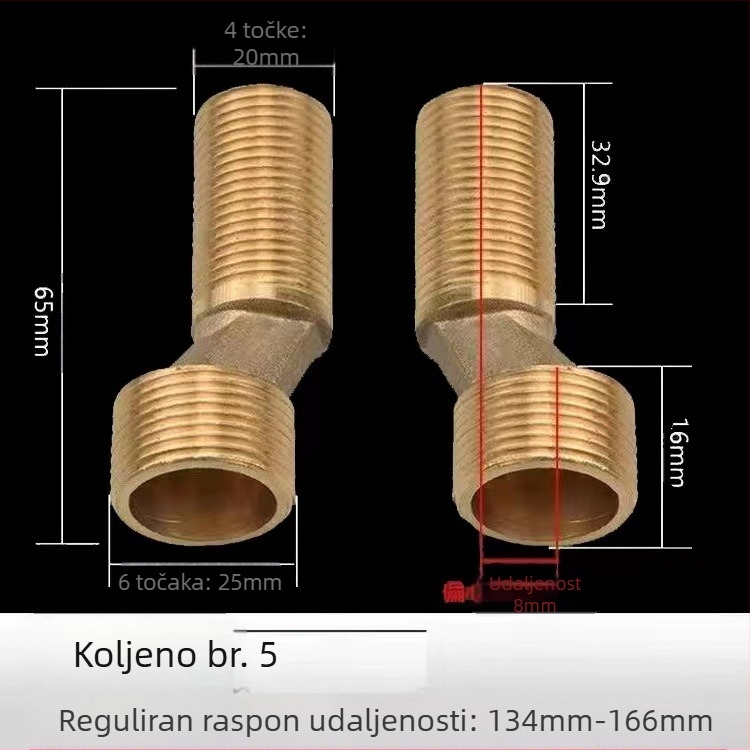 Bakreni univerzalni kutni tuš ventil – pribor za ugradnju, ugrađen u zid, produžen, prilagodljiv kut