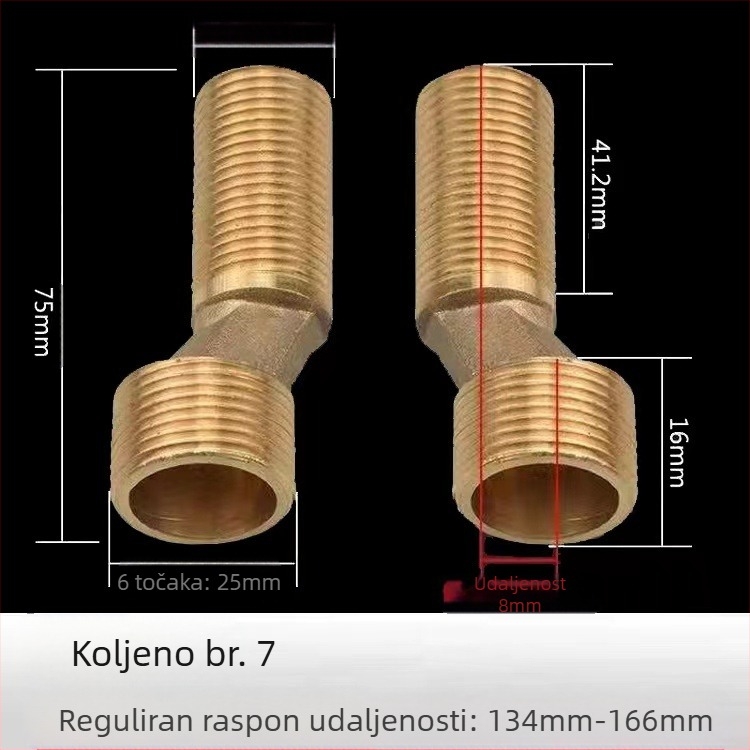 Bakreni univerzalni kutni tuš ventil – pribor za ugradnju, ugrađen u zid, produžen, prilagodljiv kut