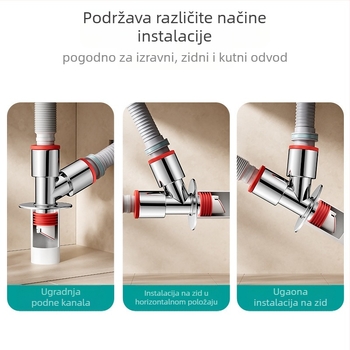 Troje odvodni T spoj perilice rublja — ABS + silikon, elektroplatirani završetak, univerzalni priključak, prot mirisa