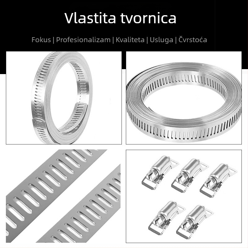 Kragnalna traka od nehrđajućeg čelika 304, dizajn s prolaznom rupom, DIY-friendly, podesivi promjer pričvršćivanja, Mingshi