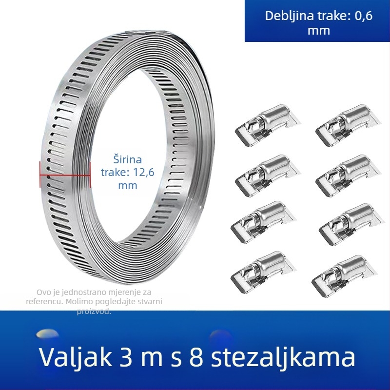 Kragnalna traka od nehrđajućeg čelika 304, dizajn s prolaznom rupom, DIY-friendly, podesivi promjer pričvršćivanja, Mingshi