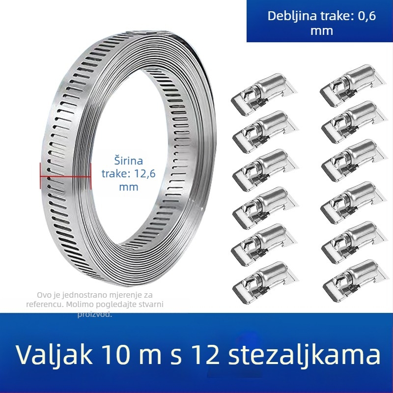 Kragnalna traka od nehrđajućeg čelika 304, dizajn s prolaznom rupom, DIY-friendly, podesivi promjer pričvršćivanja, Mingshi