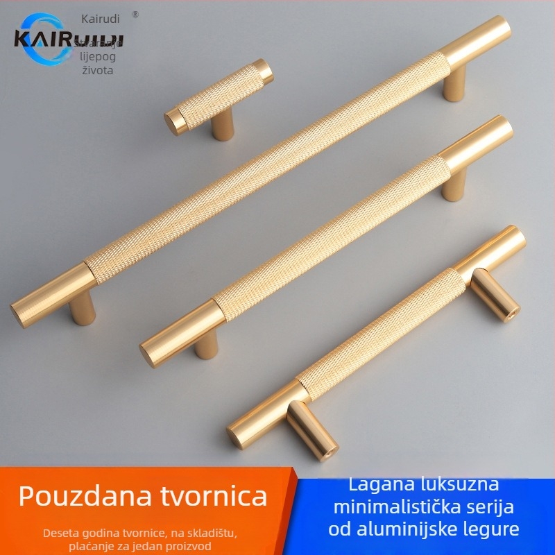 Drška za vrata garderobe i ormarića, aluminijska legura, završna obrada elektroplating, model 9005, brend Kairuiti, stil moderni minimalistički, lagani luksuz
