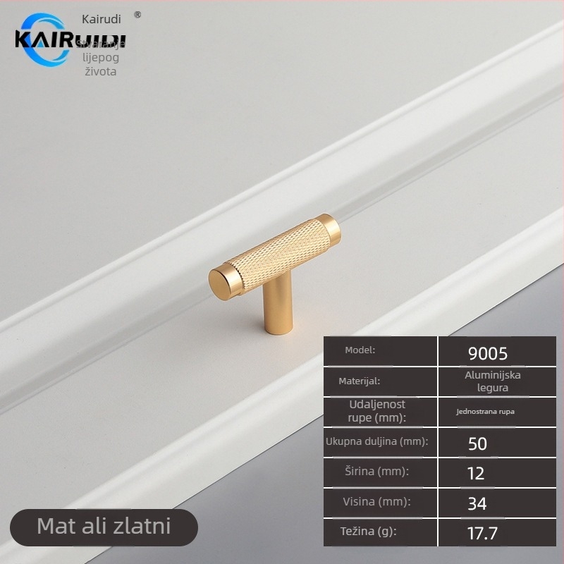 Drška za vrata garderobe i ormarića, aluminijska legura, završna obrada elektroplating, model 9005, brend Kairuiti, stil moderni minimalistički, lagani luksuz