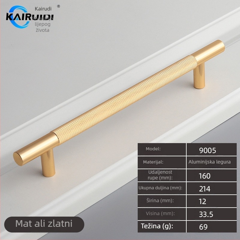 Drška za vrata garderobe i ormarića, aluminijska legura, završna obrada elektroplating, model 9005, brend Kairuiti, stil moderni minimalistički, lagani luksuz
