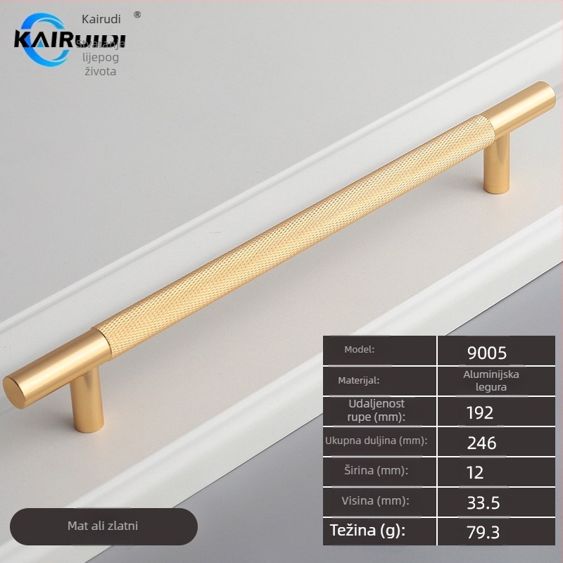 Drška za vrata garderobe i ormarića, aluminijska legura, završna obrada elektroplating, model 9005, brend Kairuiti, stil moderni minimalistički, lagani luksuz