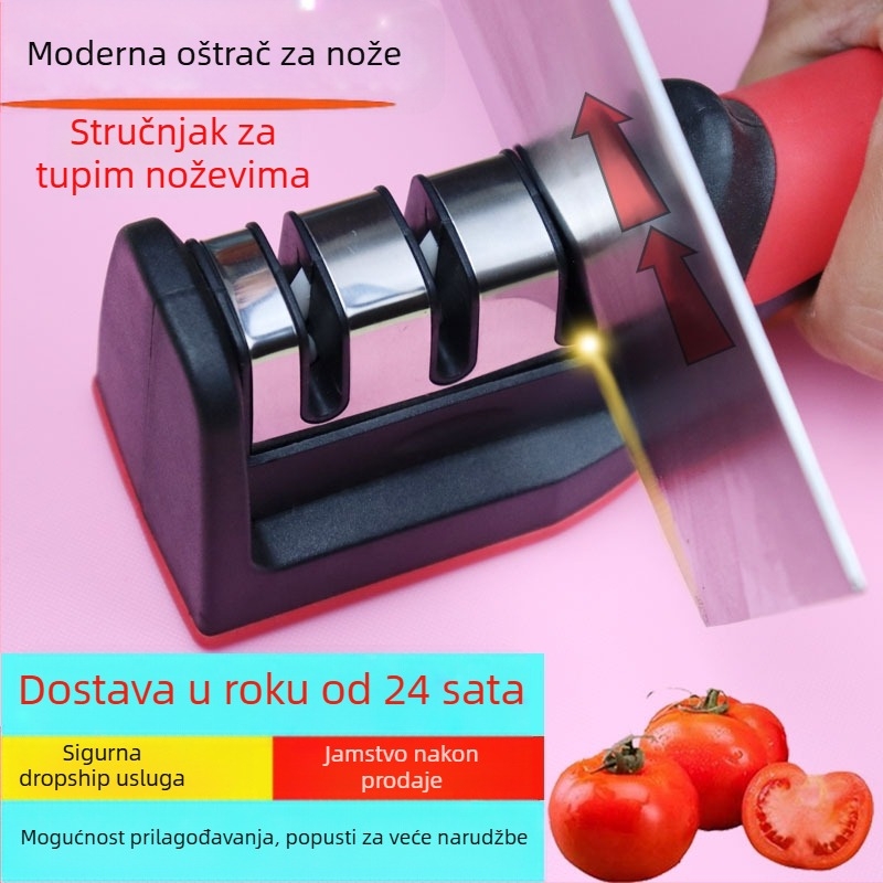 Oštrač noževa - nehrđajući čelik, trostupanjsko oštrenje, ručni kuhinjski alat, moderan dizajn, izdanje 2019.