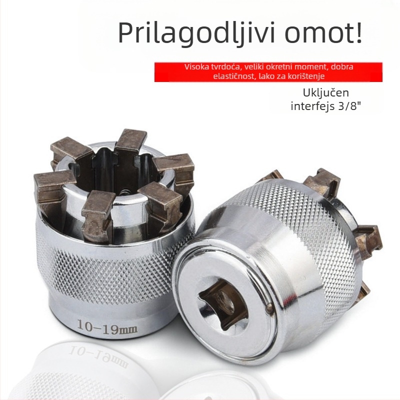 Višenamjenski torenski ključ s brzim ručnim mehanizmom, dvostrukom glavom i prilagodljivim nastavcima (metrički format, alatna čelik, kromirani premaz)