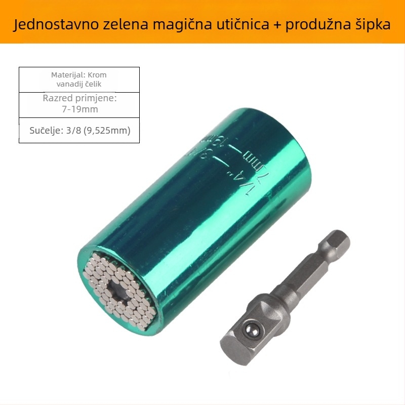 Višenamjenski torenski ključ s brzim ručnim mehanizmom, dvostrukom glavom i prilagodljivim nastavcima (metrički format, alatna čelik, kromirani premaz)
