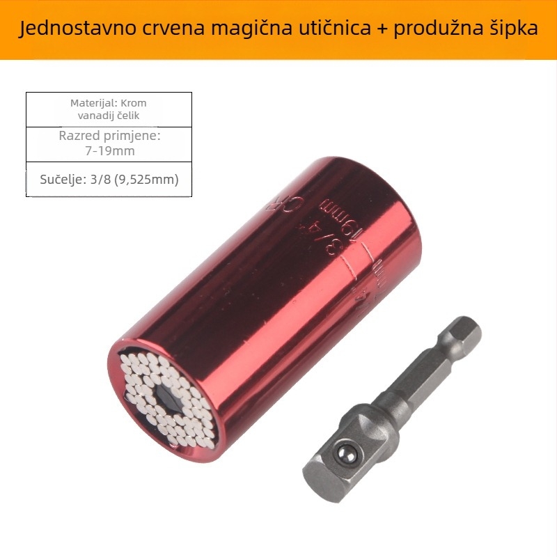 Višenamjenski torenski ključ s brzim ručnim mehanizmom, dvostrukom glavom i prilagodljivim nastavcima (metrički format, alatna čelik, kromirani premaz)