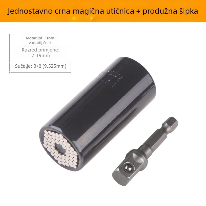 Višenamjenski torenski ključ s brzim ručnim mehanizmom, dvostrukom glavom i prilagodljivim nastavcima (metrički format, alatna čelik, kromirani premaz)