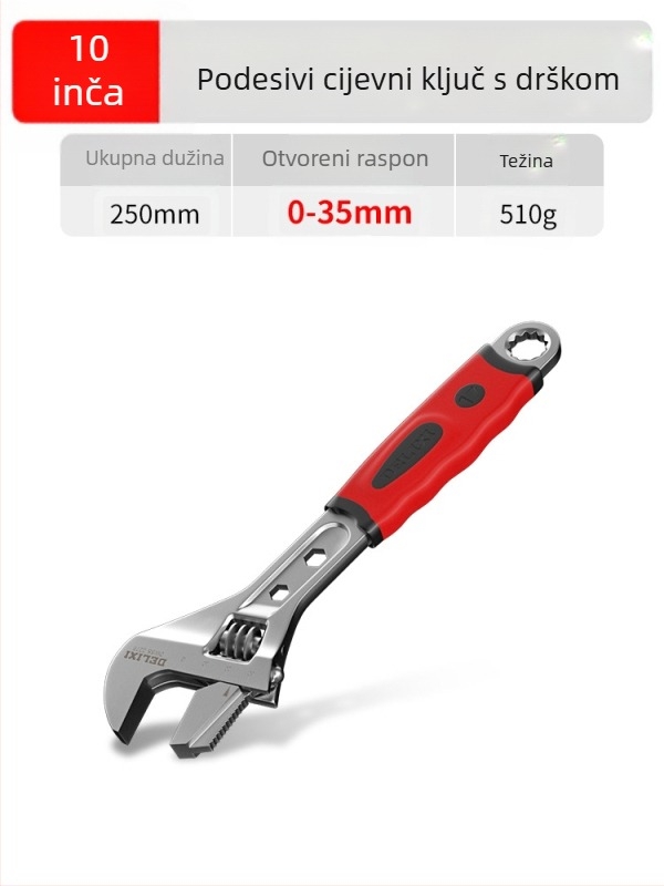 Prilagodljivi ključ s velikim otvorom, višenamjenski ručni alat, krom-vanadijeva čelika