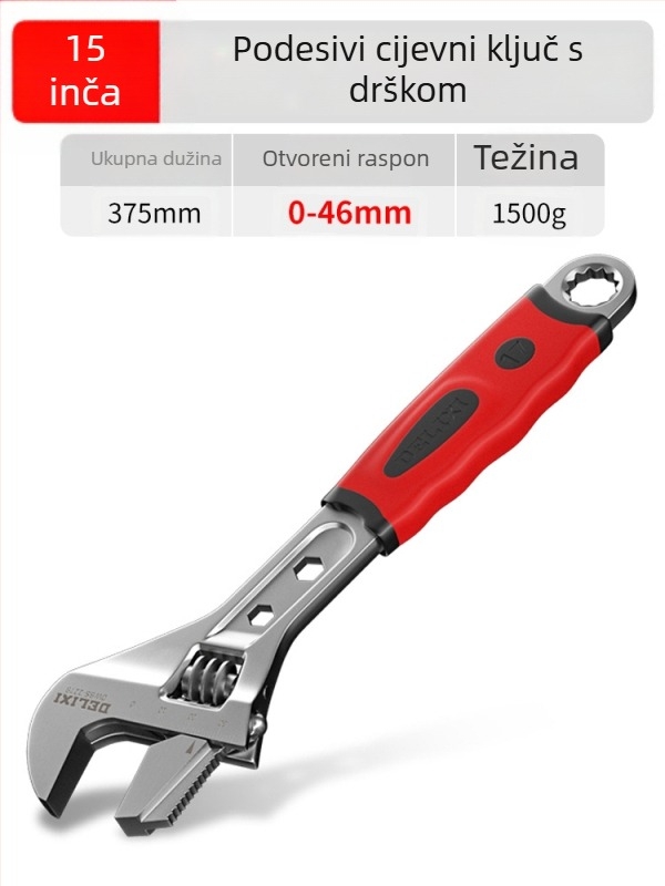 Prilagodljivi ključ s velikim otvorom, višenamjenski ručni alat, krom-vanadijeva čelika