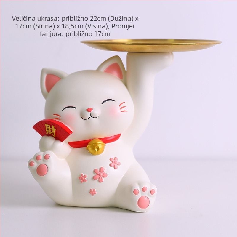 Lamio ukras od smole Maneki-Neko za ulaz s pretincem za ključeve, kućni dekor, kineski stil