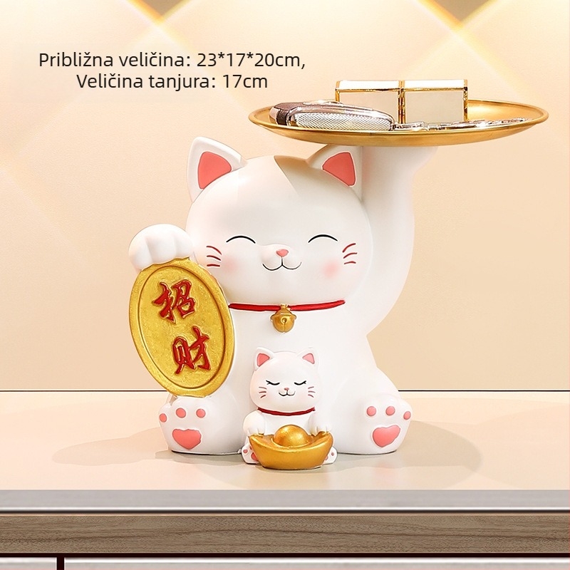 Lamio ukras od smole Maneki-Neko za ulaz s pretincem za ključeve, kućni dekor, kineski stil