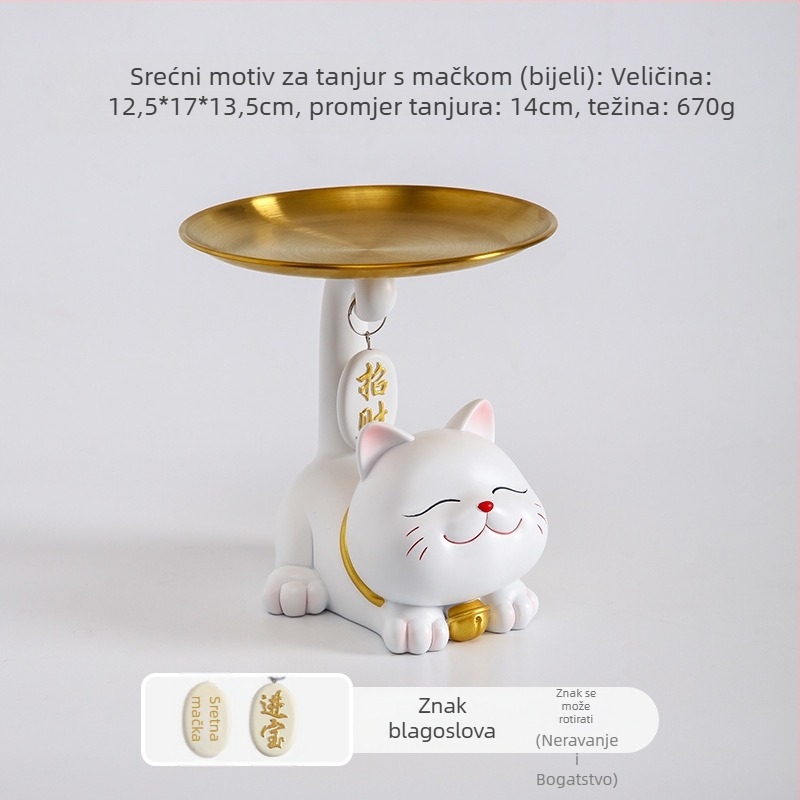 Lamio ukras od smole Maneki-Neko za ulaz s pretincem za ključeve, kućni dekor, kineski stil