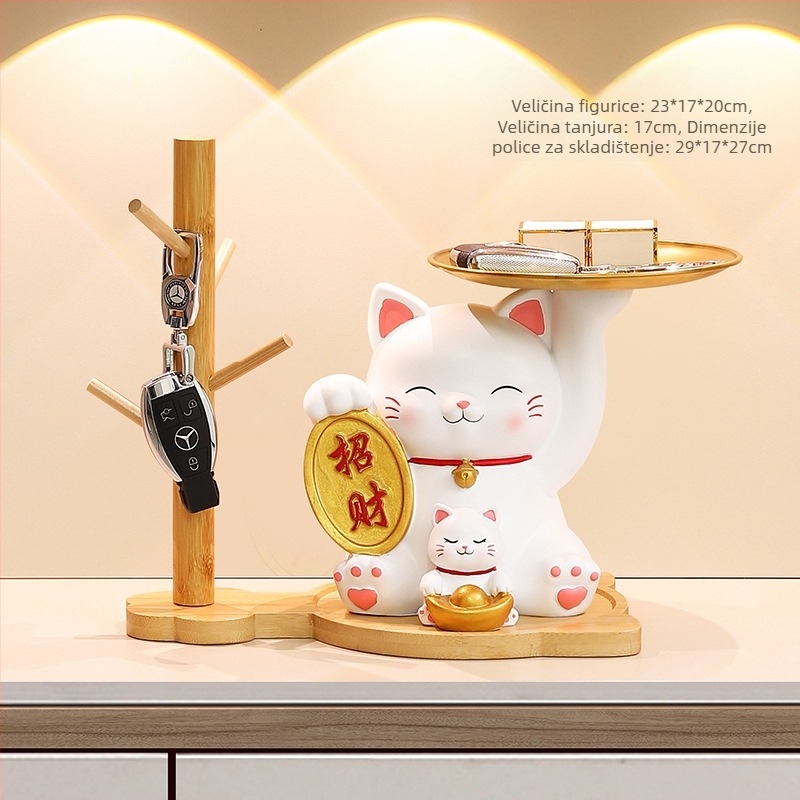 Lamio ukras od smole Maneki-Neko za ulaz s pretincem za ključeve, kućni dekor, kineski stil