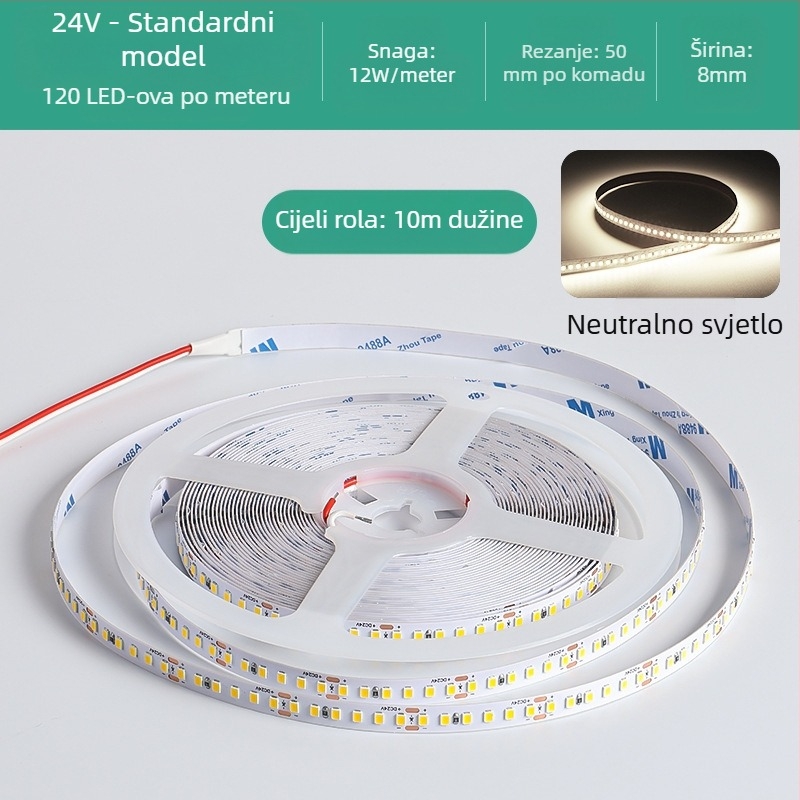 Linearna monohromatska LED traka, samoljepljiva, 12V, 120 LED, 2835 SMD