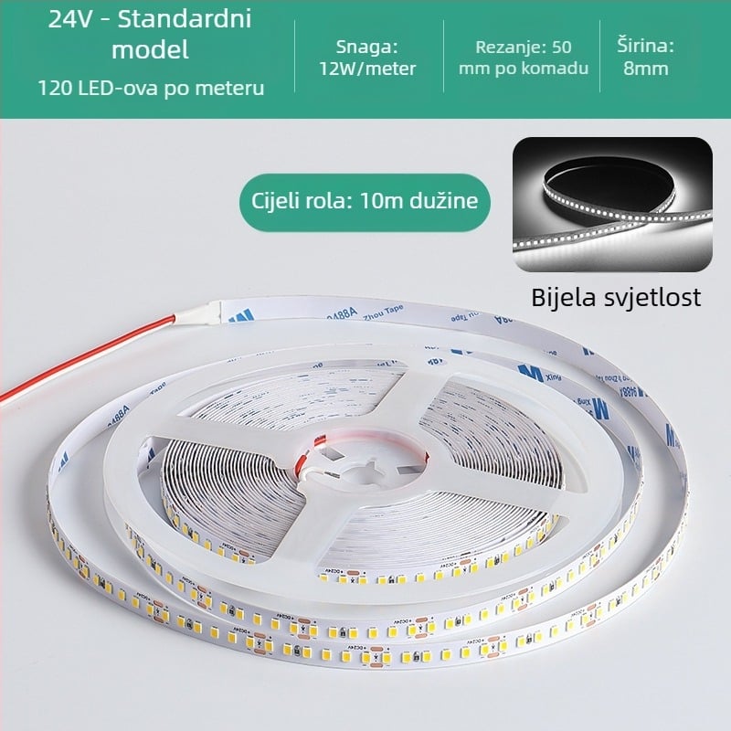 Linearna monohromatska LED traka, samoljepljiva, 12V, 120 LED, 2835 SMD