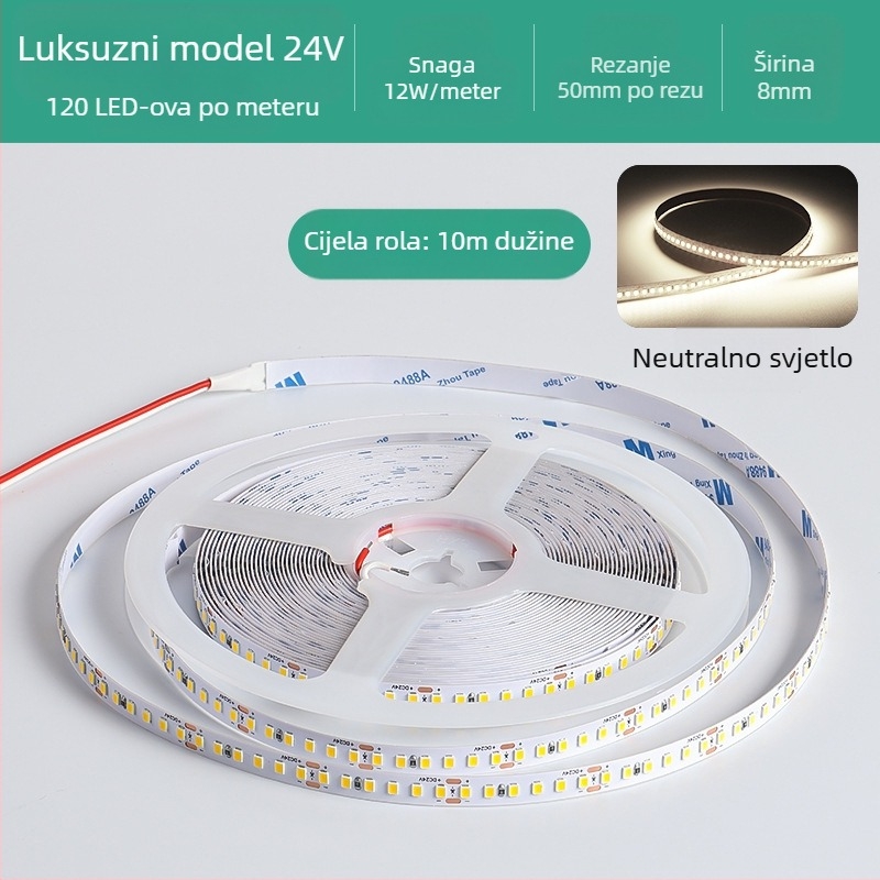 Linearna monohromatska LED traka, samoljepljiva, 12V, 120 LED, 2835 SMD