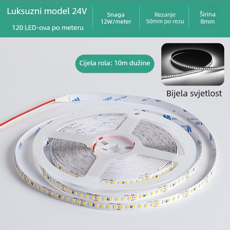 Linearna monohromatska LED traka, samoljepljiva, 12V, 120 LED, 2835 SMD