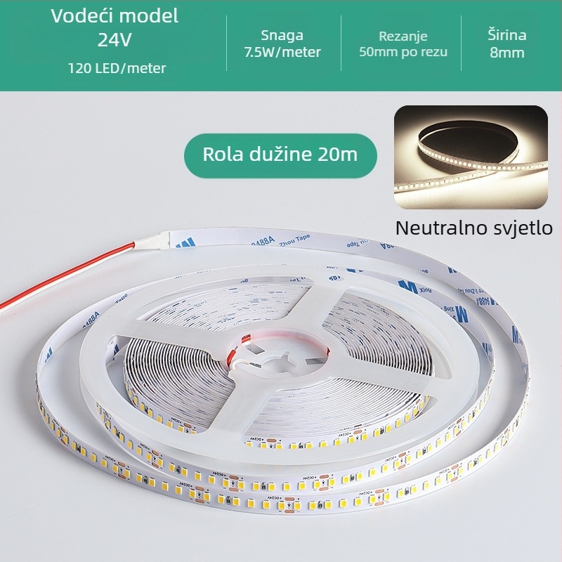 Linearna monohromatska LED traka, samoljepljiva, 12V, 120 LED, 2835 SMD