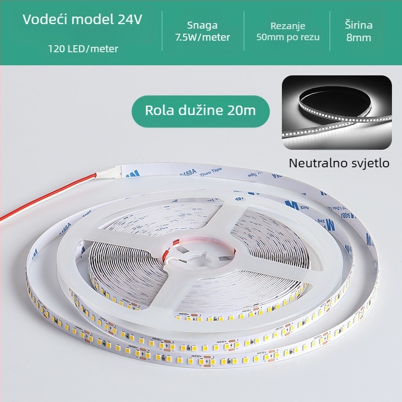 Linearna monohromatska LED traka, samoljepljiva, 12V, 120 LED, 2835 SMD