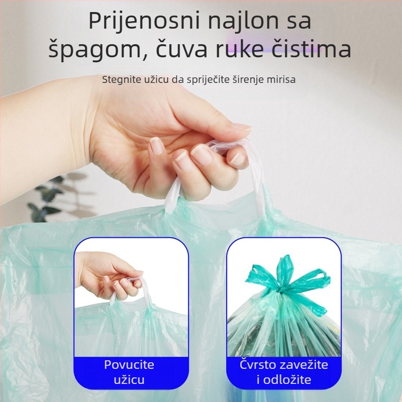 HS HDPE vrećice za smeće sa vrpcom, jednokratne, za kućnu upotrebu, debljina 0,011 mm