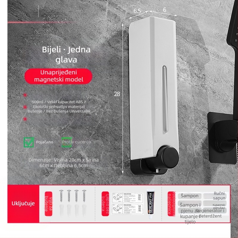 Plastični zidni dispenser za sapun za kupaonicu i kuhinju, s ručnim pritiskom, moderni minimalistički dizajn