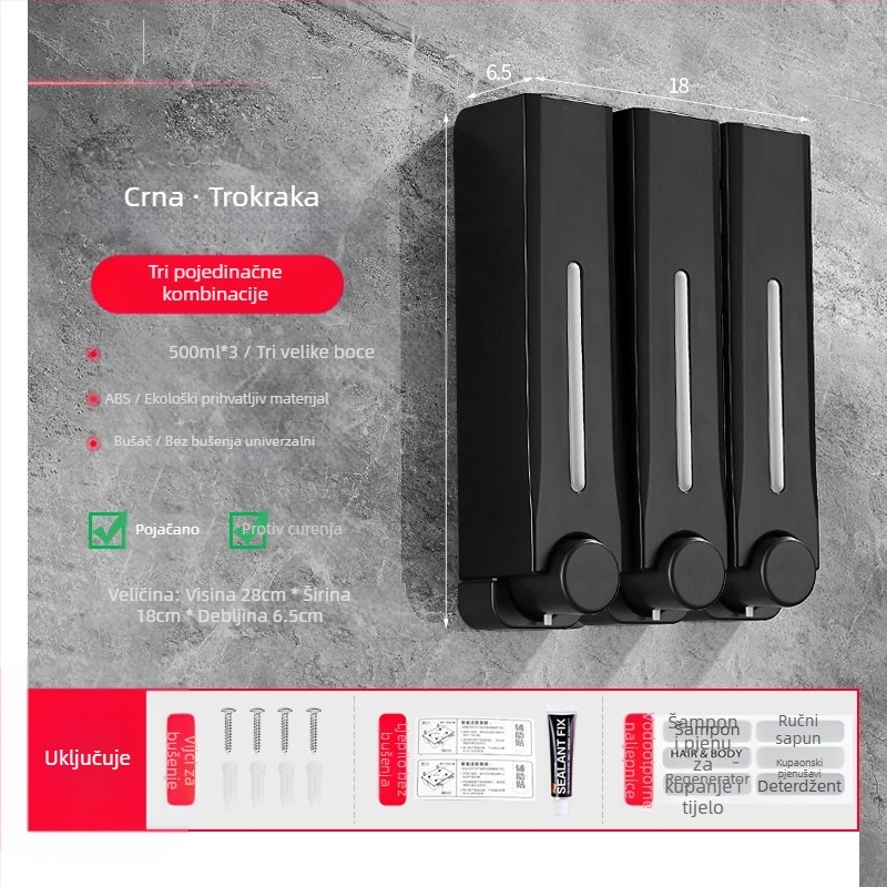 Plastični zidni dispenser za sapun za kupaonicu i kuhinju, s ručnim pritiskom, moderni minimalistički dizajn