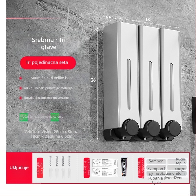 Plastični zidni dispenser za sapun za kupaonicu i kuhinju, s ručnim pritiskom, moderni minimalistički dizajn