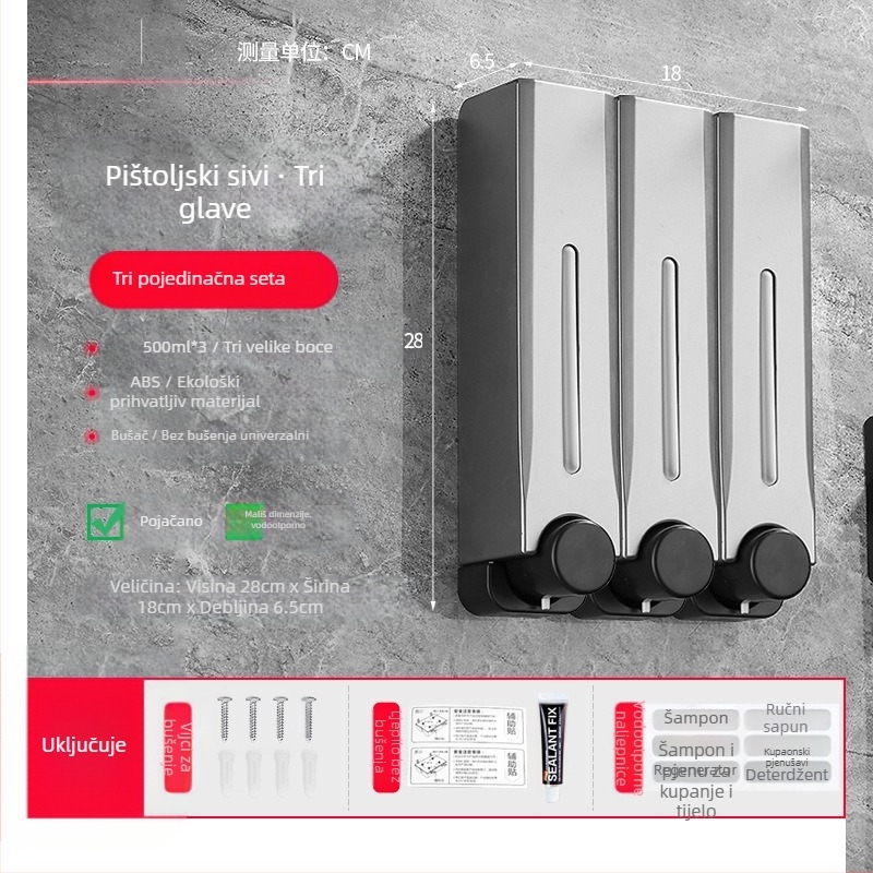 Plastični zidni dispenser za sapun za kupaonicu i kuhinju, s ručnim pritiskom, moderni minimalistički dizajn