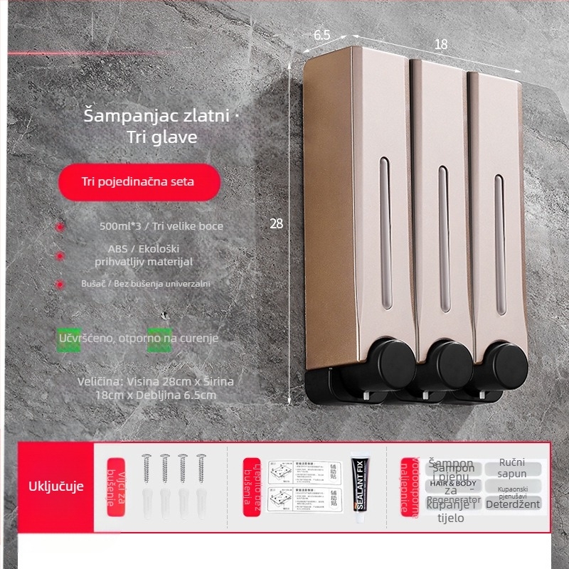 Plastični zidni dispenser za sapun za kupaonicu i kuhinju, s ručnim pritiskom, moderni minimalistički dizajn