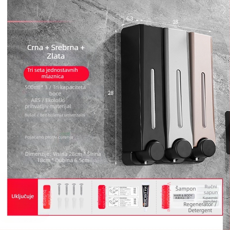 Plastični zidni dispenser za sapun za kupaonicu i kuhinju, s ručnim pritiskom, moderni minimalistički dizajn