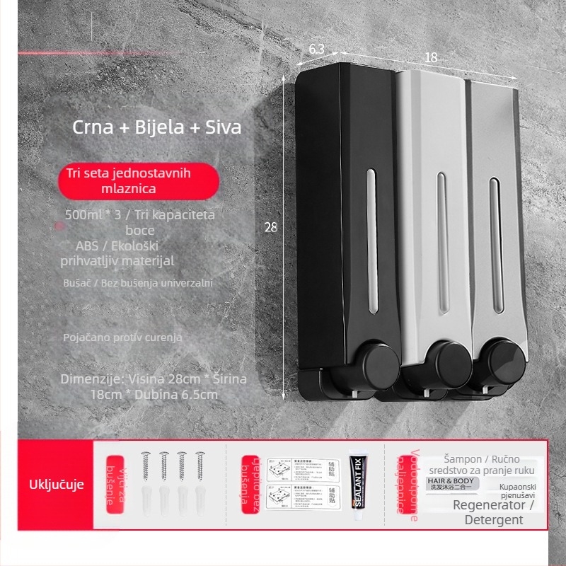 Plastični zidni dispenser za sapun za kupaonicu i kuhinju, s ručnim pritiskom, moderni minimalistički dizajn