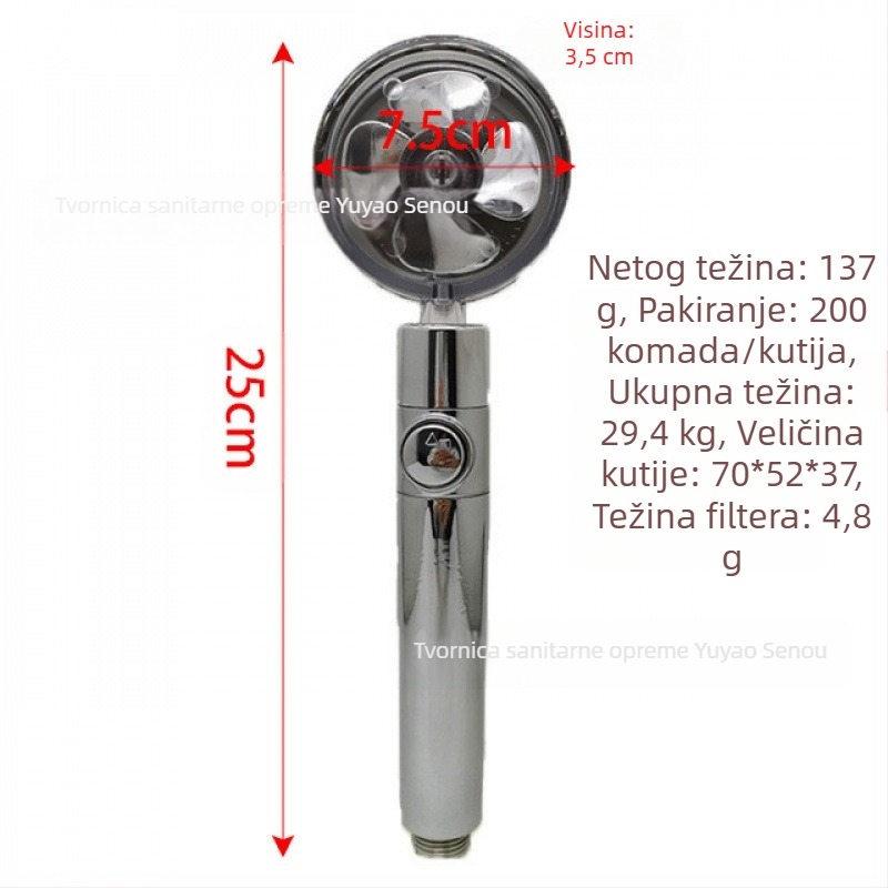 Tuš glava - Model: Small Waist Shower Head, ABS, okrugli oblik, kiša funkcija, navojna montaža