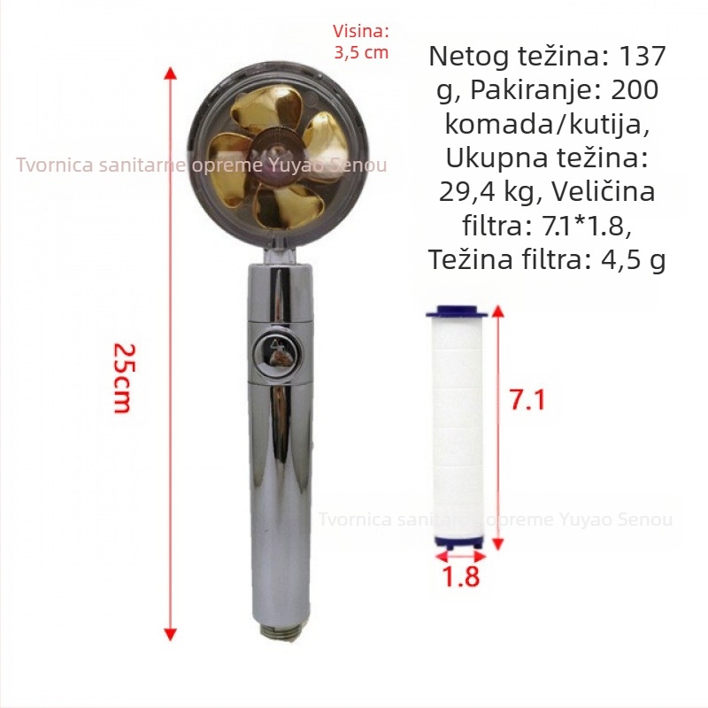 Tuš glava - Model: Small Waist Shower Head, ABS, okrugli oblik, kiša funkcija, navojna montaža